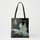Serenity White Rosebud Inspirerend Words Tote Bag (Voorkant)