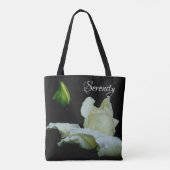 Serenity White Rosebud Inspirerend Words Tote Bag (Achterkant)