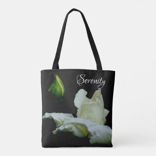 Serenity White Rosebud Inspirerend Words Tote Bag (Achterkant)