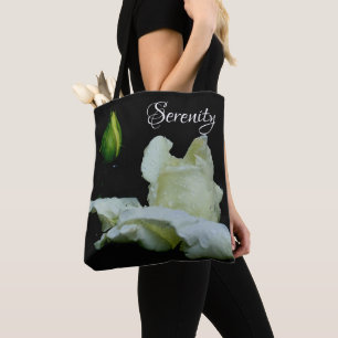 Serenity Witte Roosknop Inspirerende Woorden  Tote Bag