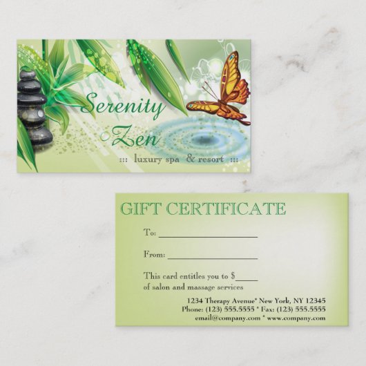 Serenity Zen Gift Certificate Visitekaartje Kortingskaartje (Voorkant / Achterkant)