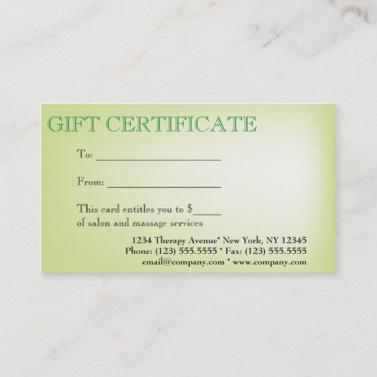 Serenity Zen Gift Certificate Visitekaartje Kortingskaartje (Achterkant)