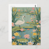 Serenity's Grace: Lily Pond Swan Briefkaart (Voorkant / Achterkant)