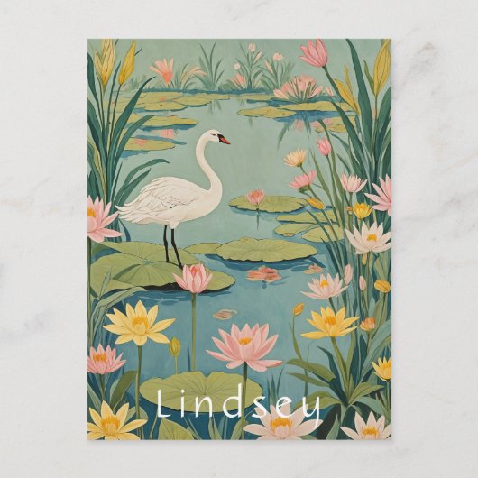 Serenity's Grace: Lily Pond Swan Briefkaart (Voorkant)