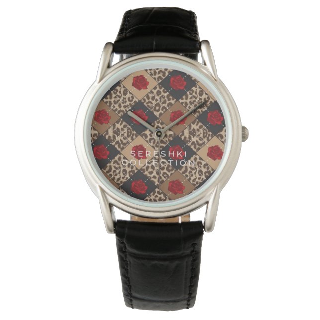 SERESHKI COLLECTIE Roos & Leopard Horloge BLK 34mm (Voorkant)