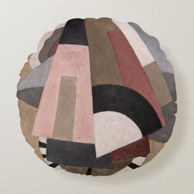 Serge Charchoune Compositie Cubistisch Aardtint Rond Kussen (Voorkant)