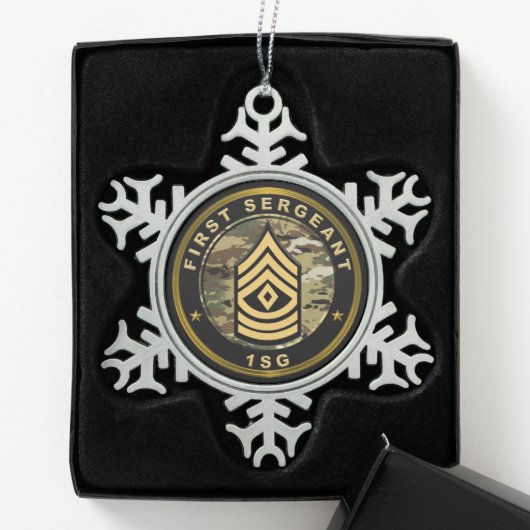 Sergeant der 1e klasse Eerste sergeant Tin Sneeuwvlok Ornament (Kistje)