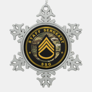 Sergeant der Eerste Klasse E-6 Tin Sneeuwvlok Ornament