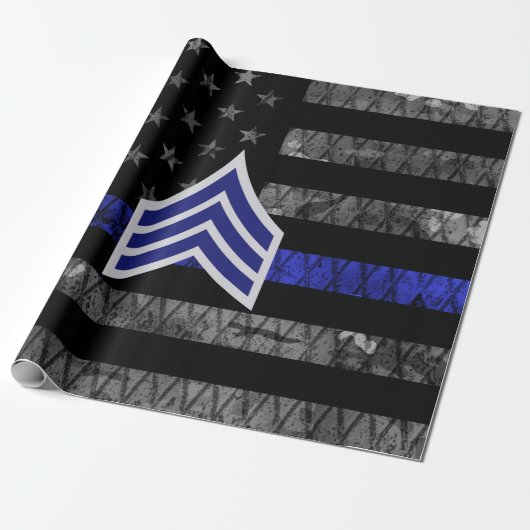 Sergeant Stripes Thin Blue Line Disted Flag Cadeaupapier (Uitgerold)