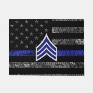 Sergeant Stripes Thin Blue Line Disted Flag Deurmat
