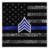Sergeant Stripes Thin Blue Line Disted Flag Foto Afdruk (Voorkant)