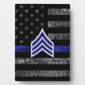 Sergeant Stripes Thin Blue Line Disted Flag Fotoplaat (voorkant)