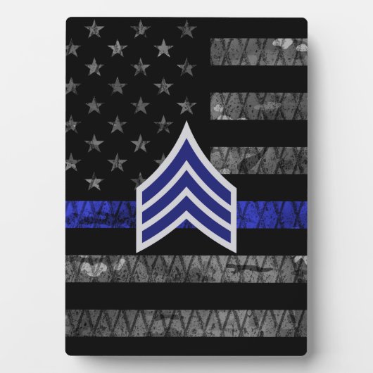 Sergeant Stripes Thin Blue Line Disted Flag Fotoplaat (voorkant)