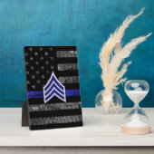 Sergeant Stripes Thin Blue Line Disted Flag Fotoplaat (Zijkant)