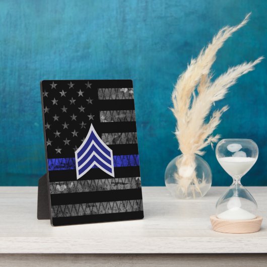 Sergeant Stripes Thin Blue Line Disted Flag Fotoplaat (Zijkant)