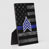 Sergeant Stripes Thin Blue Line Disted Flag Fotoplaat (Zijkant)