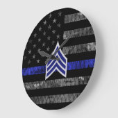 Sergeant Stripes Thin Blue Line Disted Flag Grote Klok (Hoek)