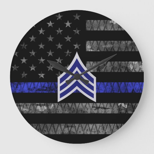 Sergeant Stripes Thin Blue Line Disted Flag Grote Klok (Voorkant)
