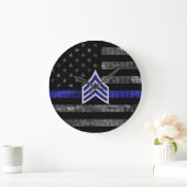Sergeant Stripes Thin Blue Line Disted Flag Grote Klok (Huis)