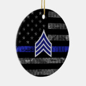 Sergeant Stripes Thin Blue Line Disted Flag Keramisch Ornament (Rechts)