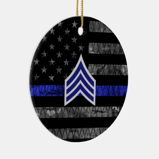 Sergeant Stripes Thin Blue Line Disted Flag Keramisch Ornament (Rechts)