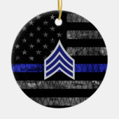 Sergeant Stripes Thin Blue Line Disted Flag Keramisch Ornament (Voorkant)