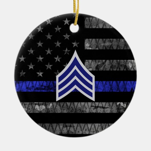 Sergeant Stripes Thin Blue Line Disted Flag Keramisch Ornament (Voorkant)