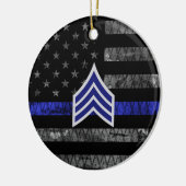 Sergeant Stripes Thin Blue Line Disted Flag Keramisch Ornament (Links)