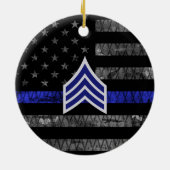 Sergeant Stripes Thin Blue Line Disted Flag Keramisch Ornament (Achterkant)