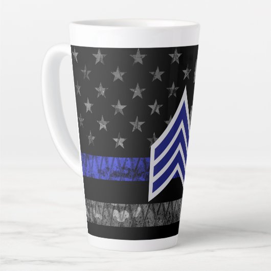 Sergeant Stripes Thin Blue Line Disted Flag Latte Mok (Linkerhoek)