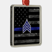 Sergeant Stripes Thin Blue Line Disted Flag Metalen Ornament (Rechts)