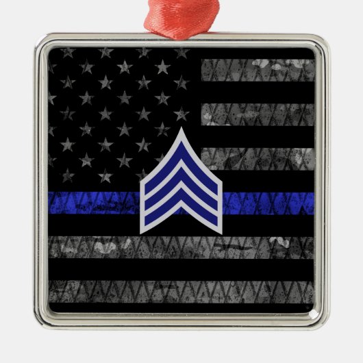 Sergeant Stripes Thin Blue Line Disted Flag Metalen Ornament (Voorkant)