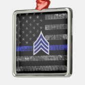 Sergeant Stripes Thin Blue Line Disted Flag Metalen Ornament (Links)