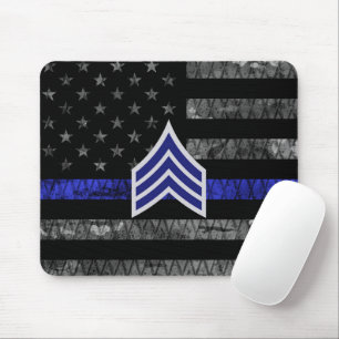 Sergeant Stripes Thin Blue Line Disted Flag Muismat