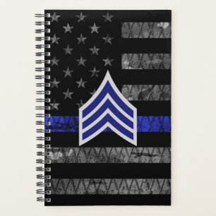 Sergeant Stripes Thin Blue Line Disted Flag Planner