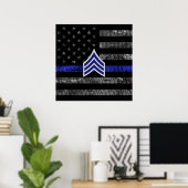 Sergeant Stripes Thin Blue Line Disted Flag Poster (Thuiskantoor)