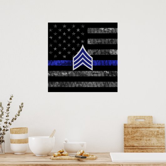 Sergeant Stripes Thin Blue Line Disted Flag Poster (Keuken)