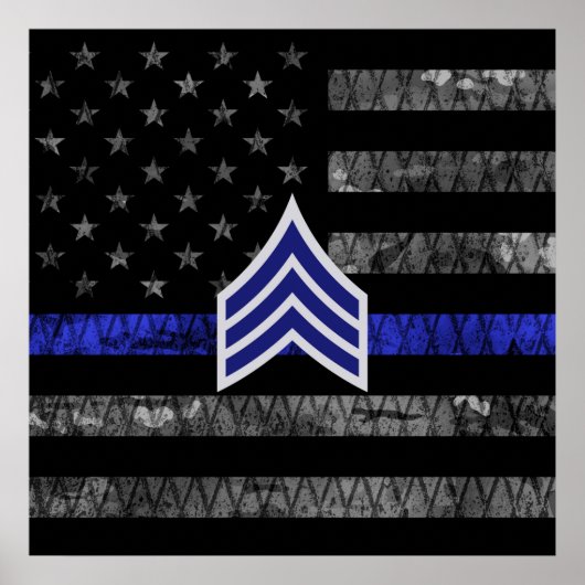 Sergeant Stripes Thin Blue Line Disted Flag Poster (Voorkant)