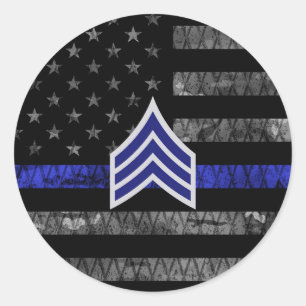 Sergeant Stripes Thin Blue Line Disted Flag Ronde Sticker