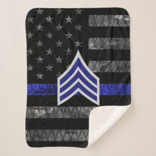 Sergeant Stripes Thin Blue Line Disted Flag Sherpa Deken