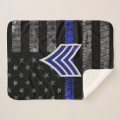 Sergeant Stripes Thin Blue Line Disted Flag Sherpa Deken (Voorkant (horizontaal))