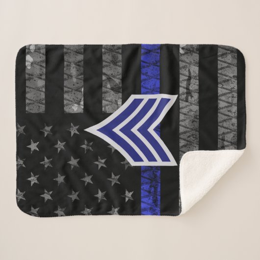 Sergeant Stripes Thin Blue Line Disted Flag Sherpa Deken (Voorkant (horizontaal))