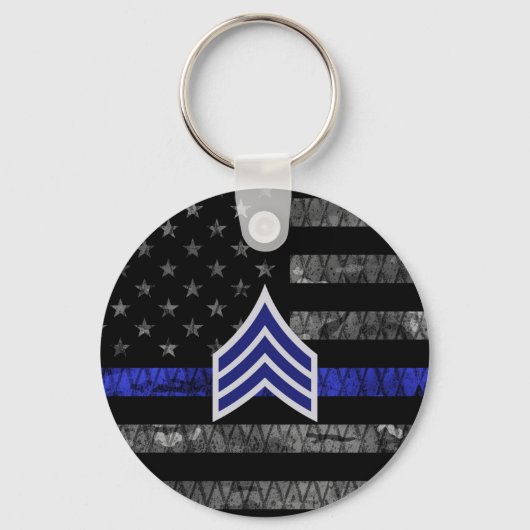Sergeant Stripes Thin Blue Line Disted Flag Sleutelhanger (Voorkant)
