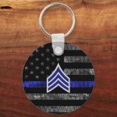 Sergeant Stripes Thin Blue Line Disted Flag Sleutelhanger (Voorkant)