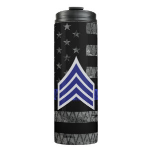 Sergeant Stripes Thin Blue Line Disted Flag Thermosbeker
