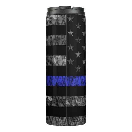 Sergeant Stripes Thin Blue Line Disted Flag Thermosbeker (Achterkant)