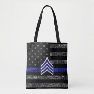 Sergeant Stripes Thin Blue Line Disted Flag Tote Bag