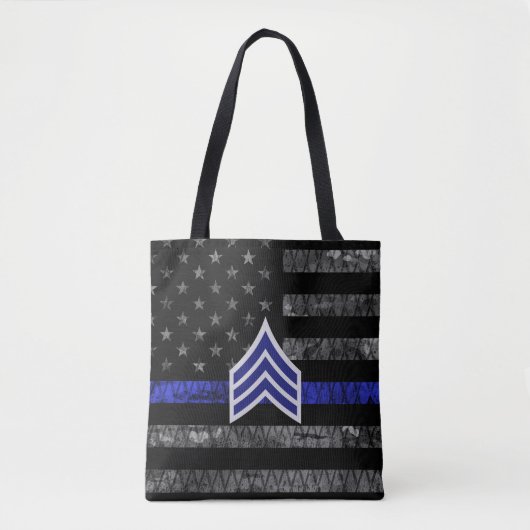 Sergeant Stripes Thin Blue Line Disted Flag Tote Bag (Voorkant)