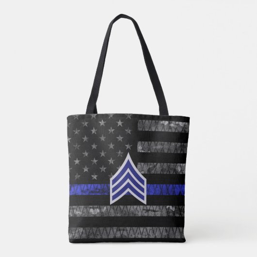 Sergeant Stripes Thin Blue Line Disted Flag Tote Bag (Achterkant)