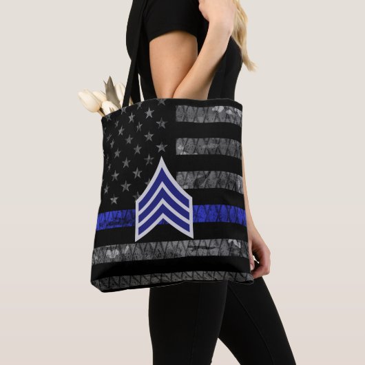 Sergeant Stripes Thin Blue Line Disted Flag Tote Bag (Dichtbij)
